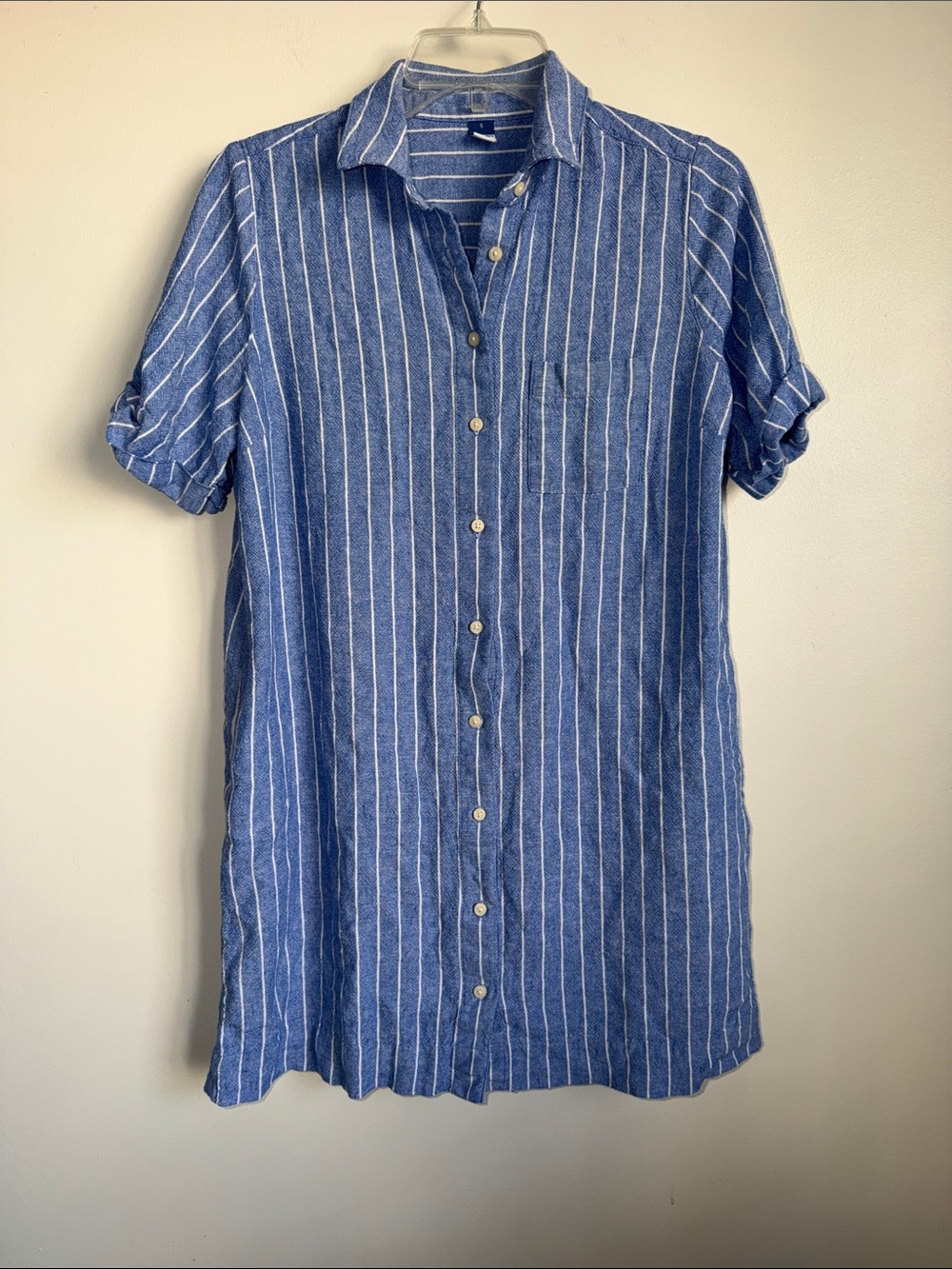 Old Navy Blue & White Striped Midi Shirt Linen Dress